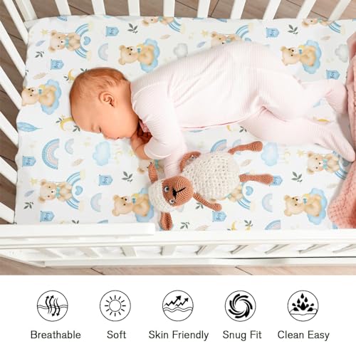 KASTLEE Watercolor Bear Rainbow Crib Sheets 52x28
