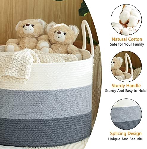 KAKAMAY Cotton Woven Storage Basket 20x13 WhiteGrey