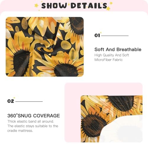 ALAZA Sunflowers Yellow Crib Sheets for Boys and Girls