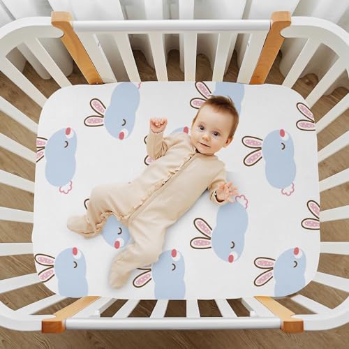 KICPOAY Fitted Crib Sheets with Cartoon Rabbits