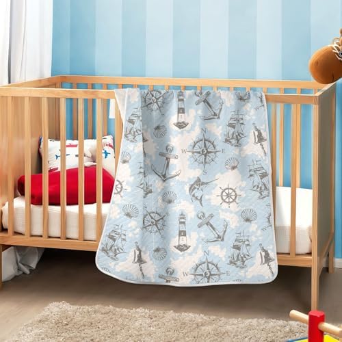 Baby Swaddle Blanket with Swordfish Ship Anchor Design