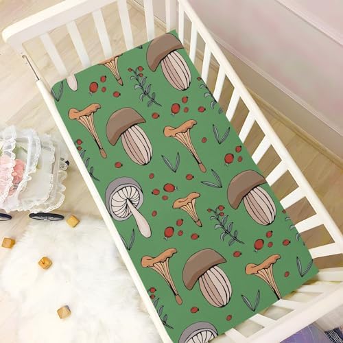 KICPOAY Forest Mushroom Crib Sheets Stretchy Playard Sheets for Baby