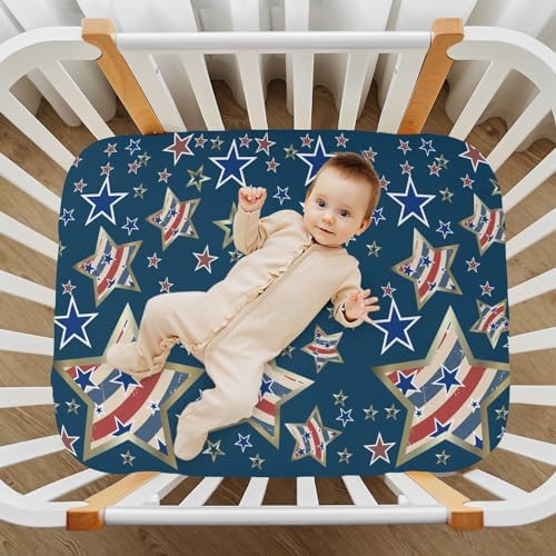 KICPOAY Crib Sheets USA Star Pattern Stretchy Playard Sheets for Baby