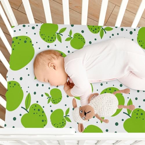 Fitted Crib Sheets with Green Apples Polka Dot Design for Baby Toddler