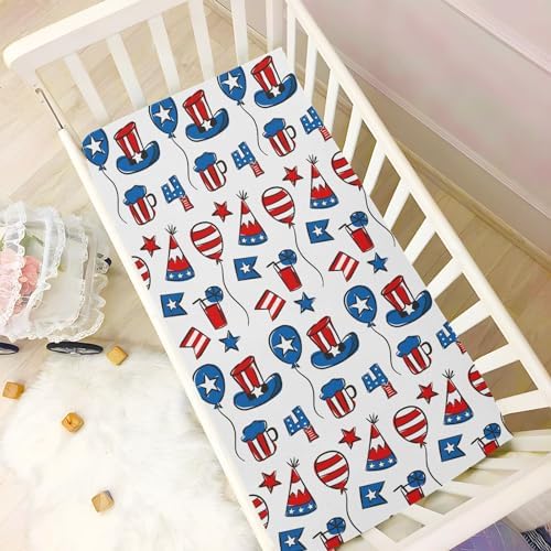 KICPOAY July 4th Flag Star Balloon Crib Sheets