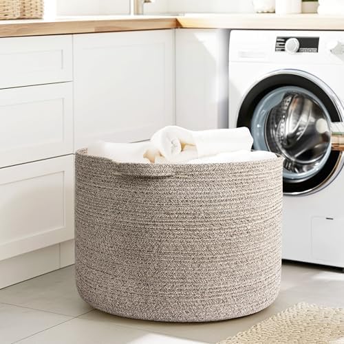 Extra Large Woven Cotton Basket 22x14 for Blankets and Toys