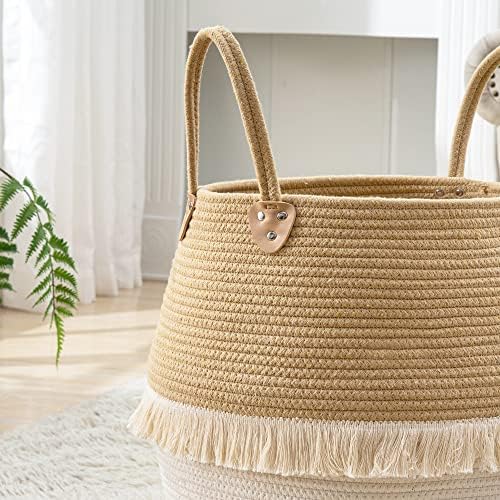 KAKAMAY Cotton Woven Storage Basket 17x17 Beige