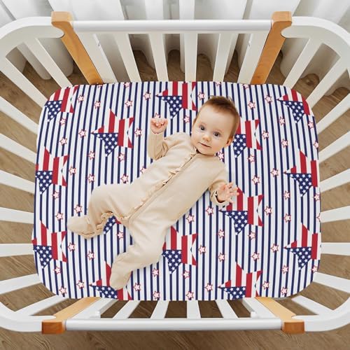 KICPOAY Fitted Crib Sheets with American Flag Pattern