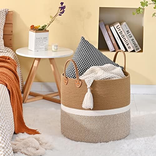 KAKAMAY Cotton Woven Storage Basket 18x18x16 Brown
