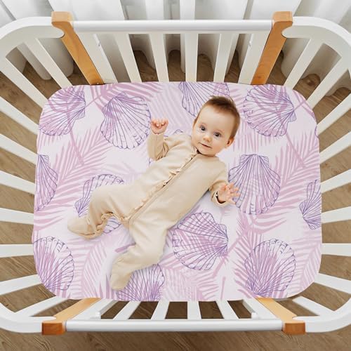 KICPOAY Fitted Crib Sheets with Seashells and Leaves Pattern