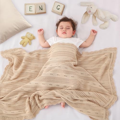Pinuotu Cotton Pointelle Baby Blanket - Ultra-Soft Breathable 31x40 Inch