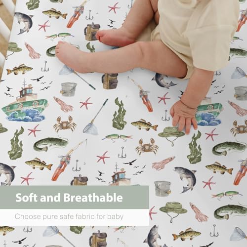 ZoUbqchY Gone Fishing Crib Sheets 52x28