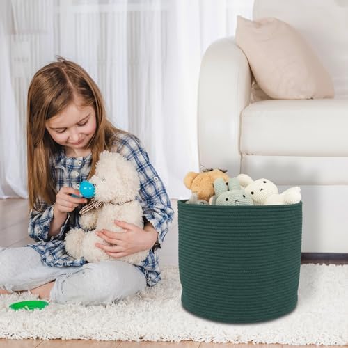 Cotton Rope Storage Basket for Baby Clothes and Toys Dark Green