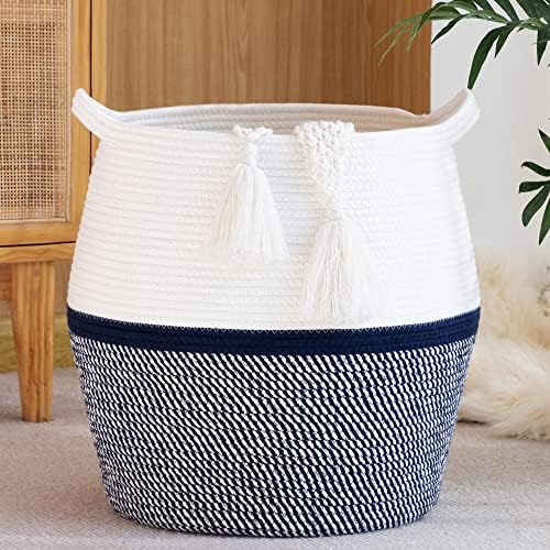KAKAMAY 17x17 Cotton Woven Laundry Basket