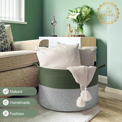 INDRESSME Green Large Laundry Basket with Handles