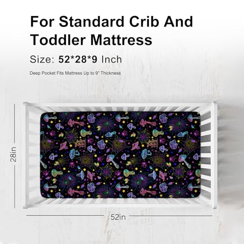 KASTLEE Colorful Halloween Crib Sheet 52x28 Rainbow Mushroom