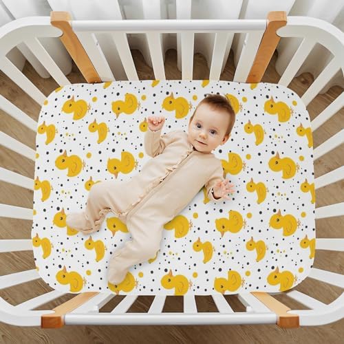 ALAZA Cute Yellow Duck Polka Dot Crib Sheets for Girls and Boys