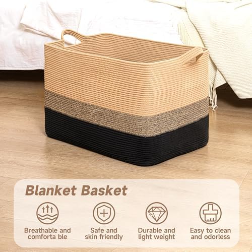 CLHMILYZ Square Cotton Rope Storage Basket - 22x17x138 Inches
