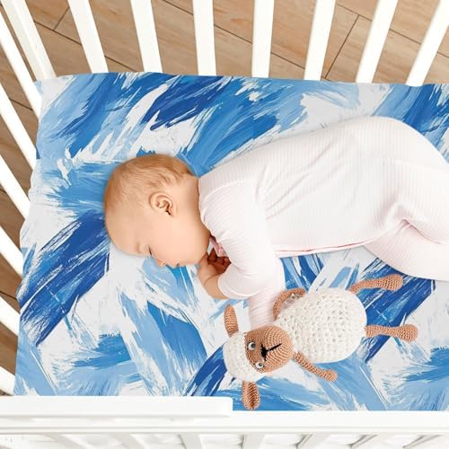 Wassud Abstract Blue Strokes Crib Sheets 27x39 Inch