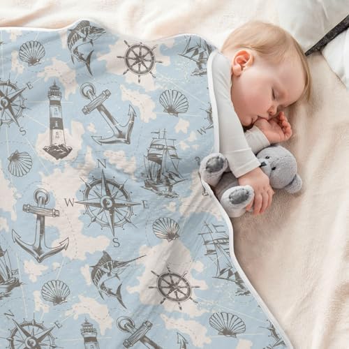 Baby Swaddle Blanket with Swordfish Ship Anchor Design