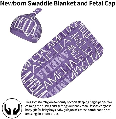 Custom Baby Swaddle Blanket and Hat Bow with Name