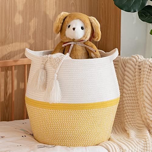 KAKAMAY Yellow 17x17 Cotton Woven Storage Basket