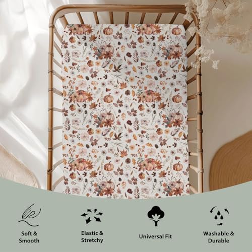 Retro Fall Pumpkins Boho Floral Crib Sheets 52x28 Inch