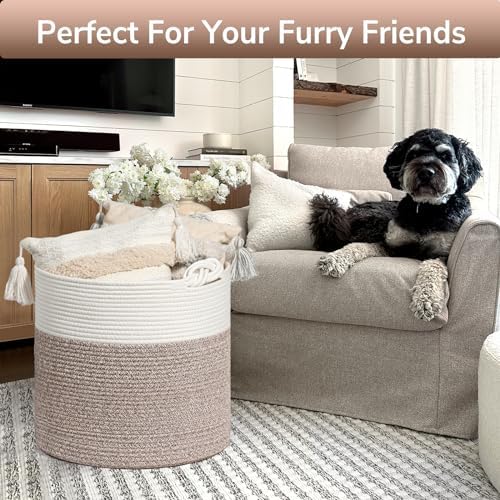 Goodpick Woven Cotton Rope Storage Basket for Blankets and Toys