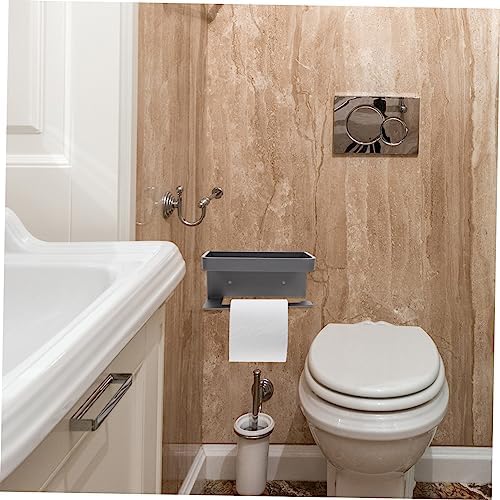 Wall-Mounted Toilet Paper Holder with Shelf - Grey 1