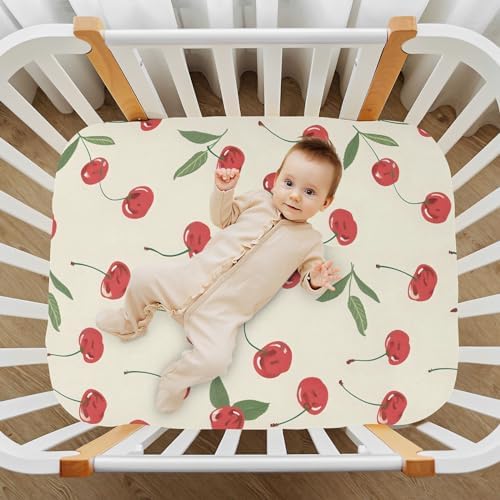 ALAZA Phone Wallpaper Cherry Printed Crib Sheets for Boys and Girls