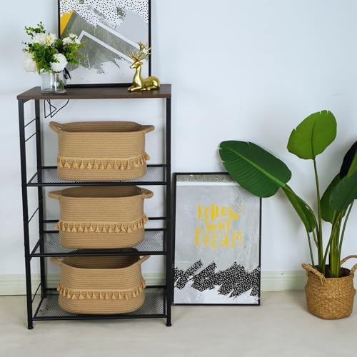 TeoKJ 3 Pack Cotton Storage Baskets with Tassels