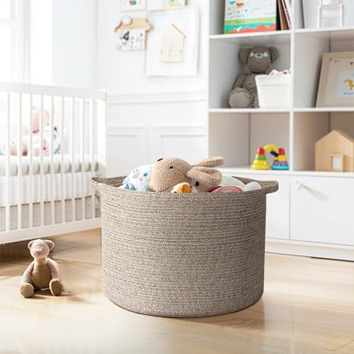 Extra Large Woven Cotton Basket 22x14 for Blankets and Toys