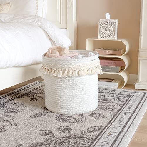 Mkono Macrame Cotton Rope Basket with Tassel Boho Decor