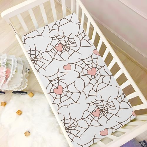 Wassud Spider with Hearts Crib Sheets 28x52 Inch Pack and Play Fitted Sheets