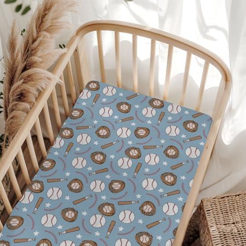 Blue Baseball Crib Sheets for Boy 52x28