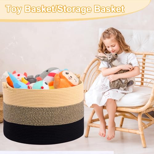 Woven Cotton Laundry Basket 20x13 YellowBlack Baby Hamper Toy Storage