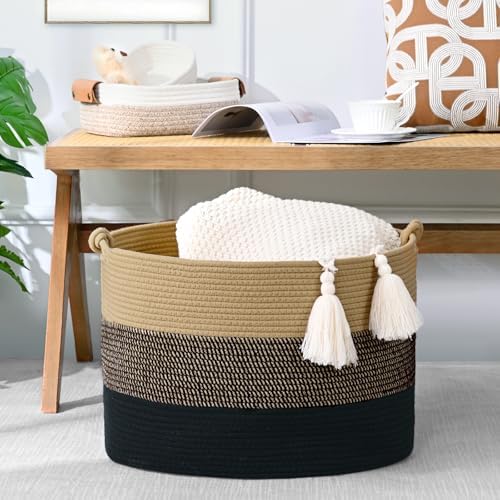 Degeyoyo Large Blanket Basket 20x13 Cotton Woven Storage With Handle
