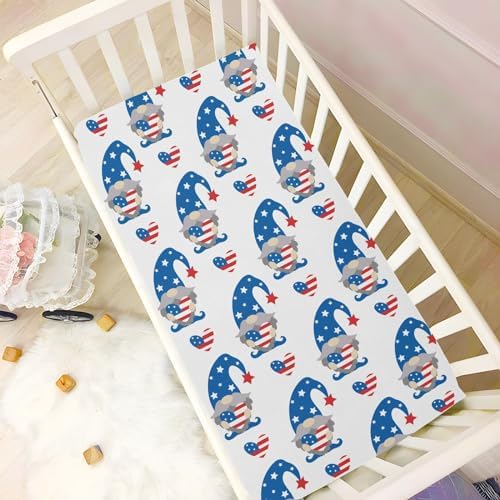 KICPOAY Fitted Crib Sheets Patriotic Gnomes 39x27in