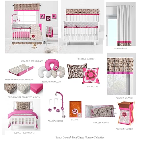 Bacati 2 Pack Crib Fitted Sheets - Damask WhiteBrown Chocolate