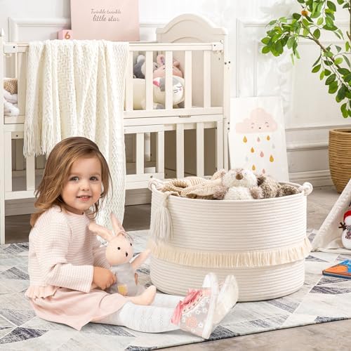 KAKAMAY 20x13 Cotton Woven Storage Basket White