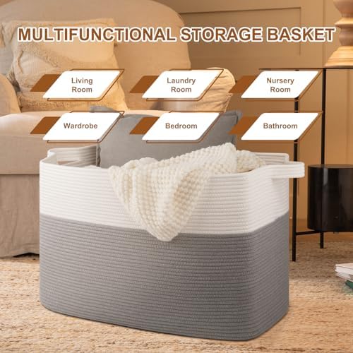 OIASKET Super Large Cotton Woven Storage Basket 108L Grey White