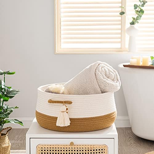 KAKAMAY Cotton Rope Woven Storage Basket 16x8 Brown