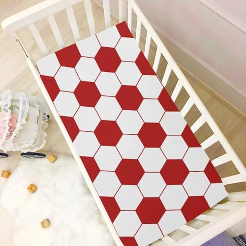 KICPOAY Red White Soccer Ball Crib Sheets for Baby Toddler