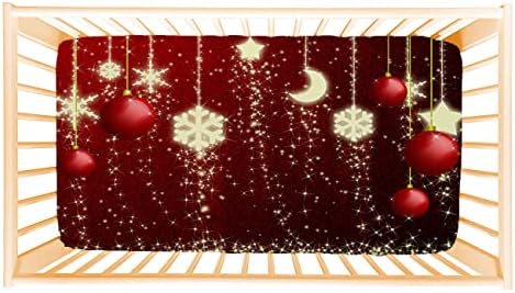ANGELJUAN Soft Fitted Crib Sheet with Christmas Balls Stars Design