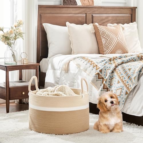 KAKAMAY Cotton Rope Blanket Basket 20x13 Foldable Storage