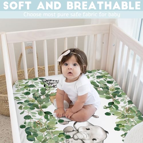 Cute Safari Animals Eucalyptus Leaves Crib Sheet 52x28