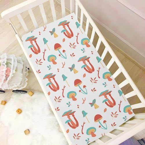 KICPOAY Autumn Forest Mushrooms Crib Sheets for Baby