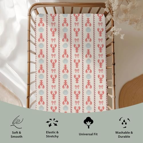 Red Coastal Lobsters and Bows Crib Sheets 28x52