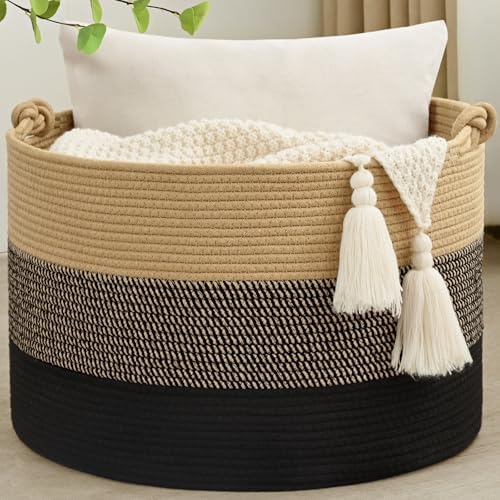 Degeyoyo Large Blanket Basket 20x13 Cotton Woven Storage With Handle