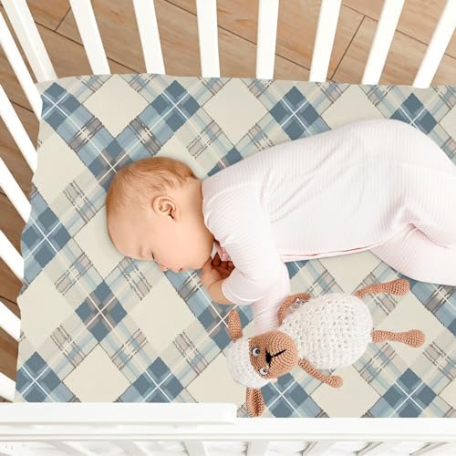 Wassud Pastel Blue Plaid Crib Sheets Set 1
